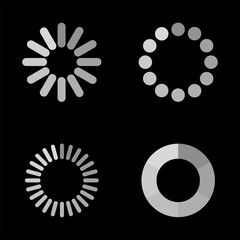 Isolated loading icon set on black background. Download icon round process. Loader icon vector circle button set. Vector illustration