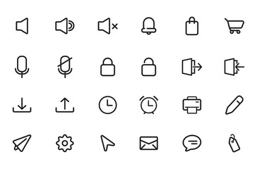 set of linear icons for websites, social networks, shops and media, isolated on white background. Vector illustration EPS 10