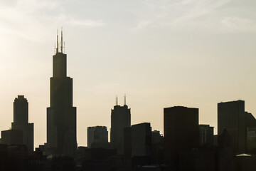 Fototapeta na wymiar Beautiful Chicago skyline at sunset, backlit