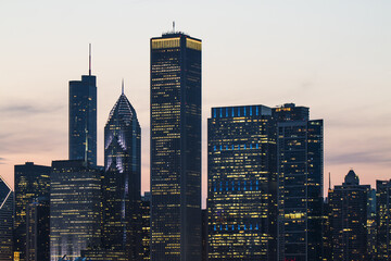 Beautiful Chicago skyscrapers at dusk