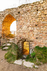 Ruin of castle Zubstejn standing on hill, Czech Republic. Castle built in 13 th century. Autumn day...