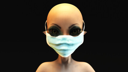 Artistic 3D illustration of an alien with mask