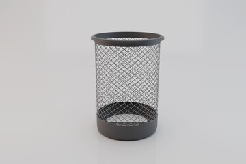 Black metal waste paper bin; Empty trash; 3d illustration