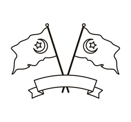 turkey flags crossed with ribbon frame line style