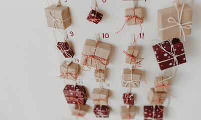Christmas Advent calendar hanging on the wall.