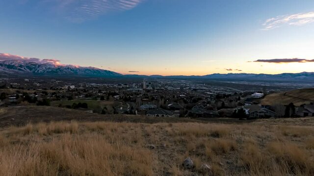 Sunset time lapse of Salt Lake CIty, Utah - wide angle, static