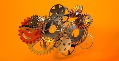 gear connectipn technology concept 3d yellow