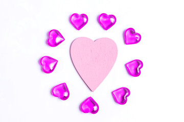 Pink hearts with white background. Valentine's Day.