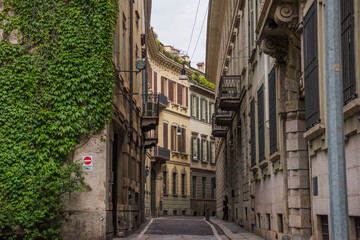 The perspective of an old street in Milan
