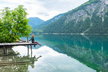 Enjoying the view of lake "Plansee", Austria