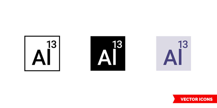 Aluminium icon of 3 types color, black and white, outline. Isolated vector sign symbol.