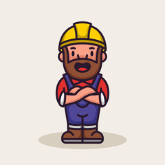 Cute carpenter with costume and tools mascot design