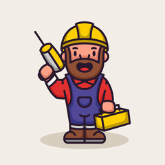 Cute carpenter with costume and tools mascot design