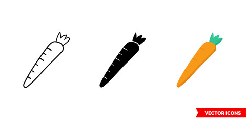 Carrot icon of 3 types color, black and white, outline. Isolated vector sign symbol.