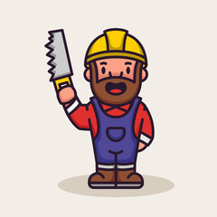 Fototapeta premium Cute carpenter with costume and tools mascot design