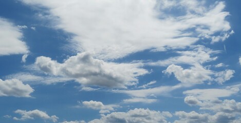 Obraz premium Panoramic view of blue sky and fluffy clouds