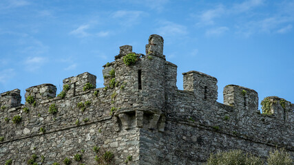 Fototapeta na wymiar Symmetric Turret and Battlements on an Ancient Castle in Ireland