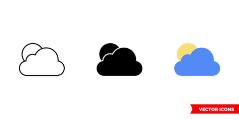Cloudy icon of 3 types color, black and white, outline. Isolated vector sign symbol.