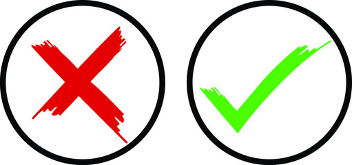 Check mark green and red line icons. Vector illustration. - Vector