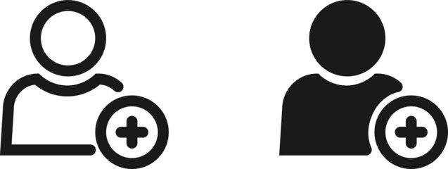 Fototapeta premium Add user icon. Add user male icon, outline vector sign, Member with plus symbol, logo illustration. Editable stroke