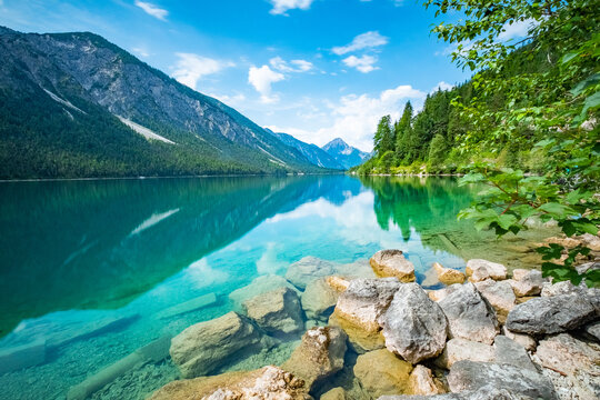 Reflections at lake "Plansee", Austria