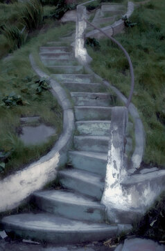 Mysterious misty broken stairsteps in Los Angeles, CA.