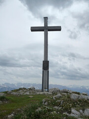 Summit cross of Krottenkopf mountain in Bavarian Alps, Germany