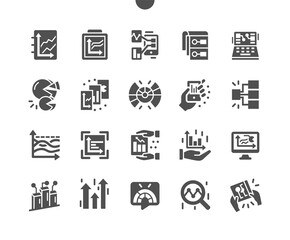 Graphic infographic dashboard. Web analytic information. Statistic charts for planning and accounting, analysis, audit, management, marketing. Vector Solid Icons. Simple Pictogram