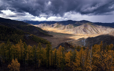 panorama of autumn in Altai, Russia, Gorny Altai