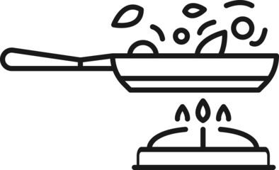Frying pan or skillet or wok on stove cooking vector icon