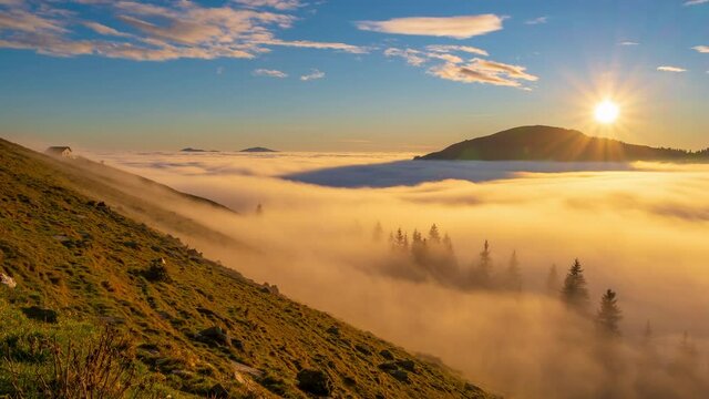 Beautiful time lapse video of sunset over sea of clouds