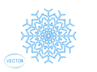 Snowflake, fluffy, symmetrical snow. Vector winter icon, template. Decorative decoration for Christmas and new year.