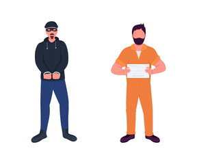 Fototapeta na wymiar Arrested criminal flat color vector faceless character set. Robber for mugshot. Man in handcuffs. Law and justice isolated cartoon illustration for web graphic design and animation collection