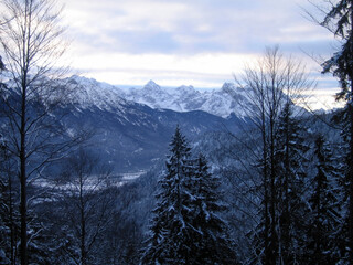 Fototapeta na wymiar Winter mountain hiking tour at Simetsberg mountain in Bavaria, Germany