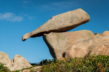 Interesting rock formation on Pink Granite Coast in northern Brittany