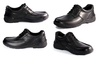 Black leather luxury classic simple shoes for men isolated on white background
