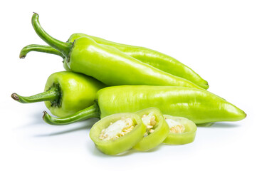green pepper chilli isolated on white background clipping path