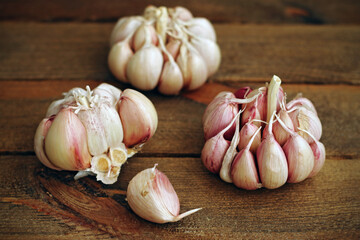 Some fresh garlic on wood