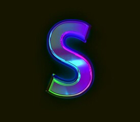Naklejka premium Colorful dichroic film font - letter S isolated on grey, 3D illustration of symbols