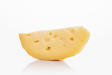 Big holes cheese on white background