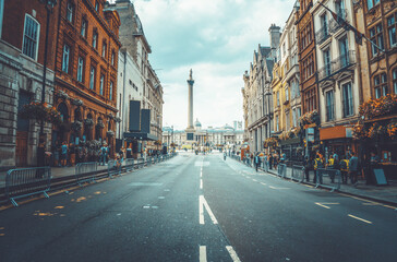 Fototapeta na wymiar Streets of London, empty road, UK