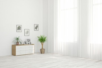 White empty room. Scandinavian interior design. 3D illustration