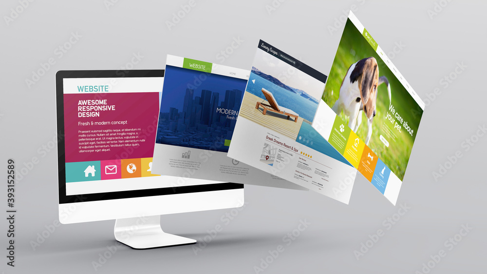 Fototapete floating screens mock up 3d rendering