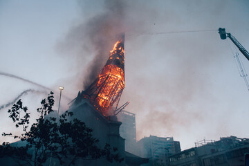 Church burns and collapses during a protests in Chile