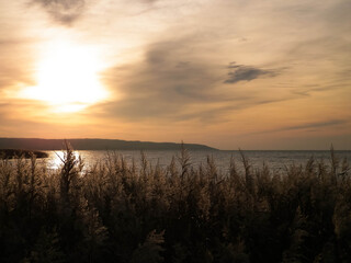Fototapeta na wymiar Beautiful view of sunrise over Vistula Lagoon.