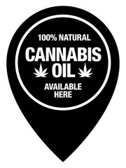 Hemp CBD oil icon, available here sign - vector