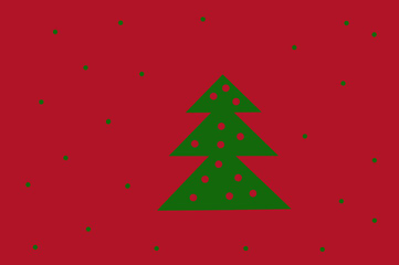 Abstract christmas green fir tree with red balls on a red background with green balls