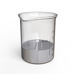A beaker containing mercury at room temperature, isolated on white. 3D rendering.