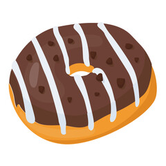 
Chocolate doughnut with cream drizzled on top
