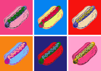 Hotdog Vector Illustration Pop Art Style. artificial